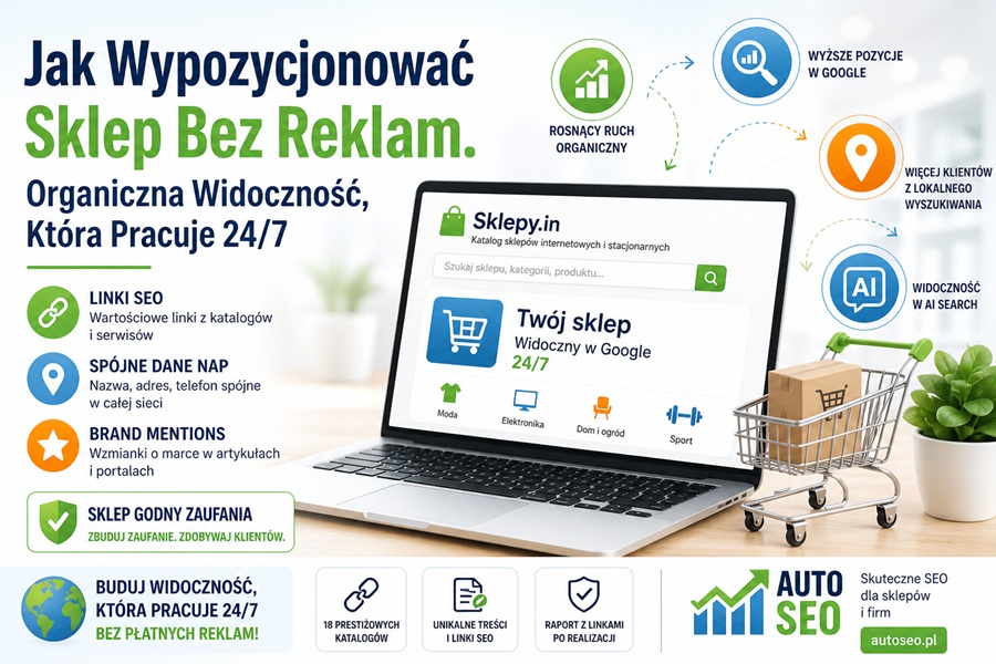 jak wypozycjonować sklep bez reklam SEO widoczność organiczna sklep katalogi sklepów AutoSEO